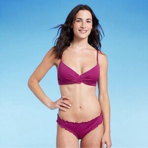 Shade & Shore Purple two-piece swim bikini, medium, bra top, ruffled bottoms
